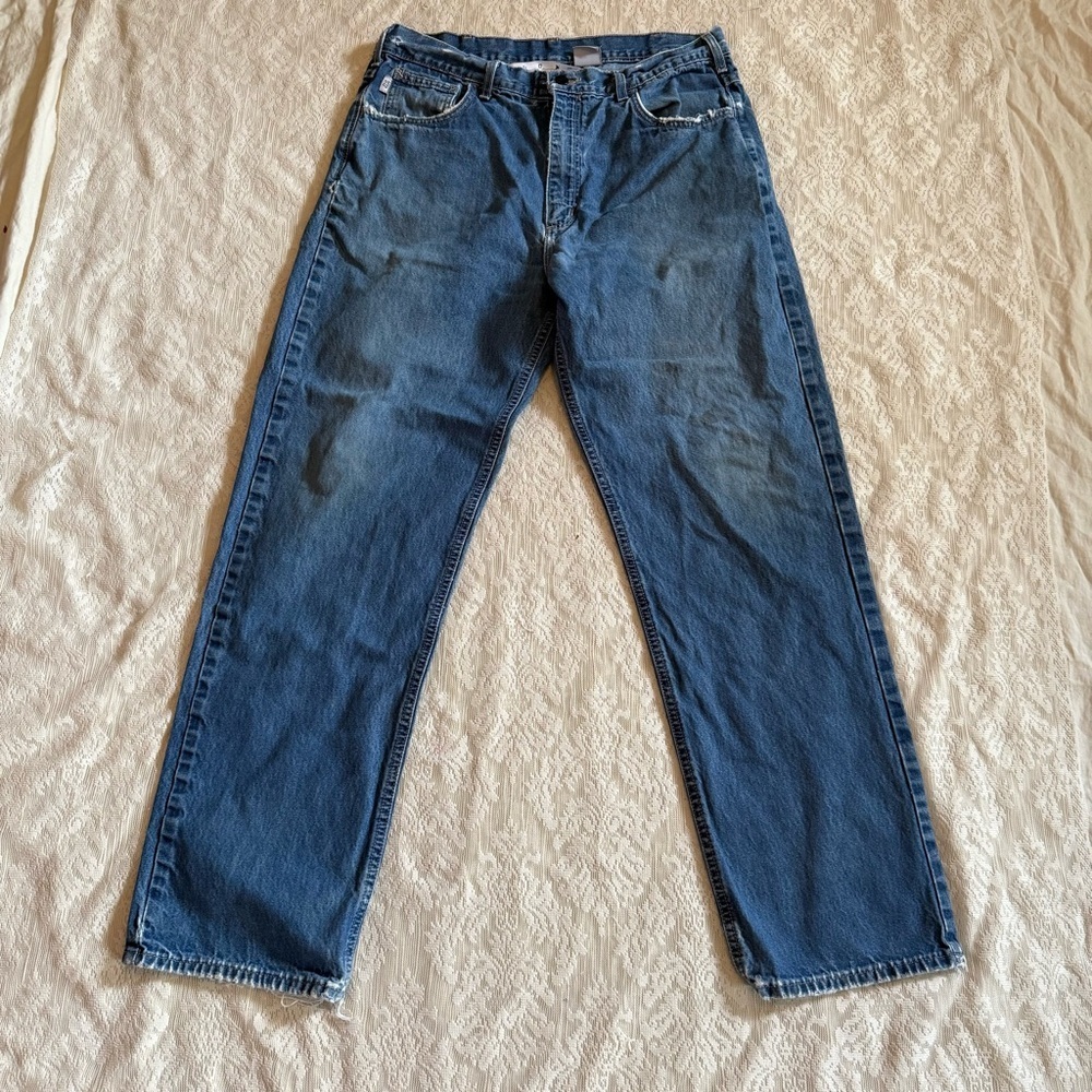VTG Carhartt flame resistant distressed made in the USA cotton denim jeans